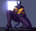 1girl big_ass big_breasts blue_skin jamesab lucario milf posing seductive slut spread_legs yellow_skin