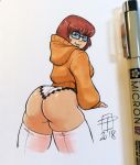 2018 ass callmepo hoodie looking_at_viewer looking_back pinupsushi scooby-doo stockings thong velma_dinkley
