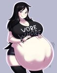  belly_bulge belly_expansion black_hair dotil gigantic_ass gigantic_breasts goth inflation purple_eyes vore weight_gain 