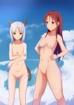 1girl 2_girls animal_ears big_breasts brave_witches breasts completely_nude completely_nude_female edytha_rossmann female_pubic_hair hands_on_hips long_hair minna-dietlinde_wilcke multiple_girls navel nipples nude pettanko pubic_hair red_hair short_hair small_breasts strike_witches tail world_witches_series 