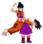  1boy 1girl 1girl ass barefoot black_hair butt_crack chichi couple discipline domination dragon_ball dragon_ball_z femdom male malesub married over_the_knee pants_down punishment red_ass restrained son_goku spank spanked spanking straight tears 