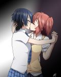  2_girls 2girls against_wall akuma_no_riddle athyra athyra_(artist) azuma_tokaku female_only ichinose_haru kiss kissing yuri 
