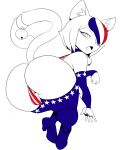  4th_of_july anthro bleu_(thecon) cat clothing feline footwear furry girly high_heels independence_day jingle_bell legwear looking_back male mammal patriotism politics rear_view shoes stars_and_stripes stockings testicles thecon thong 