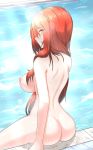  1girl ass breasts female_only female_solo high_resolution kimofest large_ass looking_at_viewer looking_back nipples nude original original_character pool poolside red_eyes red_hair scharnhorst_(kimofest) sitting very_high_resolution 