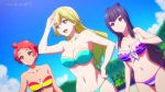  anime beach big_breasts bikini breasts cleavage medium_breasts multicolored_bikini multicolored_swimsuit multiple_girls musaigen_no_phantom_world side-tie_bikini strapless strapless_bikini strapless_swimsuit striped_bikini swimsuit tagme 