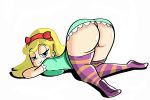  1girl artist_request ass ass_up blonde_hair butt half-closed_eyes legs looking_back panties pink_panties pussy seductive_look seductive_smile simple_background star_butterfly star_vs_the_forces_of_evil white_background 