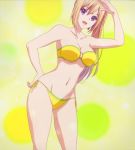  anime big_breasts bikini breasts cleavage hand_on_hip kawakami_mai mai_kawasumi multiple_girls musaigen_no_phantom_world o-ring_bikini o-ring_top side-tie_bikini strapless strapless_bikini strapless_swimsuit swimsuit tagme yellow_bikini 