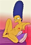  blue_hair breasts erect_nipples marge_simpson nude shaved_pussy spread_legs the_simpsons thighs yellow_skin 