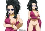  1girl alternate_costume big_breasts black_hair breasts breasts_out_of_clothes dress high_resolution jewelry my_hero_academia presenting pussy shoganight skirt skirt_lift sunglasses yaoyorozu_momo 