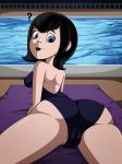 1girl ass big_ass big_breasts black_hair black_lips black_lipstick blue_eyes breasts cameltoe dat_ass erect_nipples female female_only g_reaper gr hotel_transylvania lipstick looking_at_viewer looking_back makeup mavis_dracula nipples one-piece_swimsuit solo_female swimsuit vampire