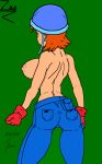  jeans moaja orange_hair sideboob sora_takenouchi topless zap92 