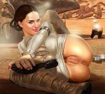  1girl ass attack_of_the_clones exhibitionism exposed_anus exposed_ass exposed_pussy female female_human female_only human looking_at_viewer no_panties on_side outdoor outdoors outside padme_amidala pants_pull pussy seductive_look seductive_smile shaved_pussy star_wars uncensored 