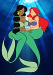  aladdin_(series) big_breasts breasts cleavage female mermaid princess_ariel princess_jasmine pronon1990_(artist) the_little_mermaid yuri 