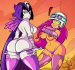  ! 2_girls alternate_costume angry ass breasts cosplay dat_ass dc_comics duo female_only green_eyes grimphantom helmet looking_at_viewer nipples panty_pull pink_hair raven_(dc) starfire teen_titans teen_titans_go 