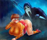  ass ghost_face ghostface glasses high_heels huge_breasts panties scooby-doo sweater thighs velma_dinkley 