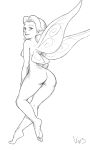  1girl ass disney disney_fairies fairy fairy_wings female looking_at_viewer monochrome nude pointy_ears rosetta v0p3 wings 