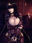  1girl 1girl black_hair blue_eyes bodystocking breasts candle cleavage covered_navel fire_emblem fire_emblem:_awakening fuckable hot huge_breasts insanely_hot lips long_hair okai sexy skull smile tharja wide_hips 