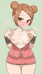 1girl armlet blush breasts brown_eyes brown_hair chinese_clothes cum cum_on_body cum_on_breasts cum_on_upper_body curvy cute double_bun dragon_gal female hair_ornament hairclip highres hot king_of_fighters looking_at_viewer mui_mui mui_mui_(snk) nipples open_clothes open_mouth open_shirt sexy shirt shirt_down short_hair sumiyao_(amam) sweat