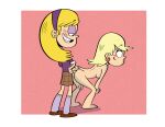  2_girls ass bent_over blonde_hair blush breasts carol_pingrey clothed clothed_female_nude_female clothing duo female_only grin hand_on_ass leni_loud looking_at_another nude nude the_loud_house thegatewaymeat twerking yuri 