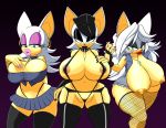  1girl 2017 anthro anthrofied bat big_breasts breasts cleavage clothed clothing furry group half-closed_eyes huge_breasts looking_at_viewer mammal naughty_face nipples pussy rav ravnic rouge_the_bat sega skimpy smile standing thick_thighs 