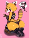 1boy 1girl 2018 5_fingers \m/ aggressive_retsuko anthro ass big_ass big_breasts biped blood blush boots breasts brown_fur choker clothed clothing collar crop_top devil_horns digital_media_(artwork) duo eyebrows eyelashes female fishnet flirting footwear fur fur_spots furry haida high_res hyena jacket kneel leather leather_jacket legwear looking_back male male/female mammal metal midriff multicolored_fur multicolored_tail nosebleed open_mouth orange_fur panties pink_background playful pose presenting presenting_hindquarters rear_view red_panda retsuko ringtail sanrio seductive shadow shirt shocked short_stack signature simple_background solo_focus spiked_armlet spiked_collar spiked_legwear spikes spots stockings teeth thick_thighs tongue tongue_out two_tone_fur underwear voluptuous white_fur wide_eyed wide_hips zombieray10