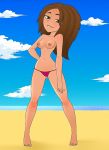  beach biting_lip bonnie_rockwaller breasts female_only kim_possible nipples panties topless 