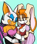  1girl 2016 absurd_res annoyed anthro bat big_breasts breasts cleavage clothed clothing double_handjob duo erection group group_sex handjob high_res human lagomorph male mammal marthedog mature_female penis rabbit rouge_the_bat sega sex threesome vanilla_the_rabbit 