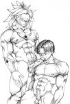  2boys abs balls biceps bracelet broly dragon_ball dragon_ball_z earrings future_trunks gay jhemos long_hair male male/male male_only monochrome multiple_boys multiple_males muscles muscular necklace nude nude_male nudity pecs penis short_hair testicles trunks_briefs uncensored veiny_penis yaoi 