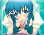  1boy 1girl blue_eyes blue_hair blush breasts censored crying cum cum_in_mouth dark-skinned_male dark_penis eye_contact fellatio interracial looking_at_another nipples oral penis pov quadrastate strawberry_panic strawberry_panic! suzumi_tamao tears 