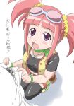  1girl climax_entertainment dinosaur_king flaccid glasses latex limp_penis long_hair penis pink_hair pubic_hair purple_eyes sega smile solo_focus stockings tatsuno_malm thighhighs translated twintails uncensored youkan zoe_drake 
