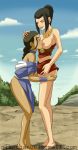  avatar:_the_last_airbender azula breasts dark_skin female katara licking multiple_girls nikochan nipples yuri 
