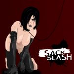 black_hair cassandra_hack collar elbow_gloves goth hack/slash leash nude saliva stan34_(artist) thighhighs 