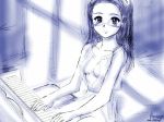 brown_hair cleavage harvest_moon hunogo maria_(harvest_moon) monochrome piano piano_keys video_game_character video_game_franchise