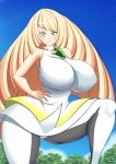  aether_foundation big_breasts breasts cameltoe female lusamine milf pokemon pokemon_sm questzer smile solo 