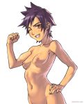  1girl 1girl arisawa_tatsuki bleach breasts brown_eyes clenched_hand clitoral_winking completely_nude hand_on_hips medium_breasts navel nipples nude sefuart slim_body smirking spiky_hair tomboy 