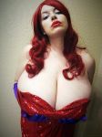  cleavage cosplay cosplayer dress gloves huge_breasts jessica_rabbit lovely_lilith pale_skin purple_hair red_hair who_framed_roger_rabbit 