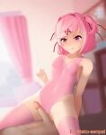  1boy 1girl :p animated blush clothed_female_nude_male doki_doki_literature_club dominant_female domination dominatrix eroneko femdom gif leotard malesub masturbation masturbation_through_clothing natsuki_(doki_doki_literature_club) penis pink_hair pink_leotard pink_thighhighs pussy_rub rubbing rubbing_pussy short_hair sitting_on_lap sitting_on_person small_breasts stockings submissive submissive_male tight_clothing 