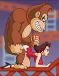  1boy 1girl animated bent_over big_breasts blue_eyes bozzopervert doggy_position doggystyle donkey_kong donkey_kong_(game) donkey_kong_(series) female from_behind gif hair_grab hair_grip hanging_breasts makeup netorare nintendo pauline red_dress sex super_mario_bros. swinging_breasts 