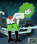 ass bending_over bent_over boots breasts danny_phantom darkdp fishnet_stockings ghost kitty kitty_(danny_phantom) looking_at_viewer looking_back motorcycle pussy skirt_pull