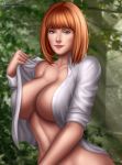  1girl breasts claire_dearing female female_human flowerxl jurassic_park jurassic_world looking_at_viewer mostly_nude no_bra no_panties shirt unbuttoned_shirt 