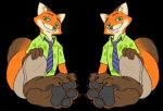  1girl 2015 3_toes anthro canine clothing disney foot_fetish foot_focus fox fur green_eyes hawaiian_shirt high_res looking_at_viewer male mammal neck_tie nick_wilde pawpads paws red_fur shirt sitting smile smirk toepad toepads toes zootopia zp92 