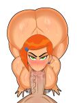  1boy 1girl :&gt;= ben_10 bwc cartoon_network cleavage coldarsenal curvy dat_ass erect_nipples fellatio green_eyes gwen_tennyson huge_areolae huge_ass huge_breasts male oral orange_hair puffy_nipples short_hair thick_lips voluptuous wide_hips 