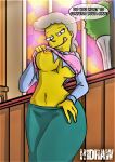  1girl big_breasts church_interior erect_nipples female flashing h1draw helen_lovejoy looking_at_viewer nipple_piercing solo the_simpsons thighs 
