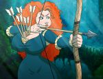 1girl arrow arrow_and_bow big_breasts bow_(weapon) bow_and_arrow brave breasts cleavage drawsputin female female_only merida princess_merida solo_female weapon