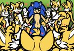  2020 anthro anthro_on_anthro ass balls biped blue_body blue_eyes blue_fur canid canine clones clothing controller crowd digital_media_(artwork) duo erection eulipotyphlan fox fur genitals glans gloves green_background green_eyes grin group half-closed_eyes handwear heart hedgehog high_res holding_object humanoid_genitalia humanoid_penis looking_at_another male male/male mammal miles_&quot;tails&quot;_prower narrowed_eyes open_mouth open_smile penis pink_glans raised_arm remote_control simple_background smile sonic_the_hedgehog sonic_the_hedgehog_(series) square_crossover standing taillove_(artist) vein veiny_penis white_balls white_body white_clothing white_fur white_gloves white_penis yellow_body yellow_fur 