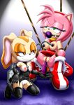  amy_rose ball_gag bbmbbf blush boots breasts brown_eyes cream_the_rabbit dildo dominatrix gag green_eyes latex latex_gloves milking milking_machine mobius_unleashed palcomix pussy rope rope_bondage sega sex_toy skirt sonic_(series) sonic_the_hedgehog_(series) suspension toy 