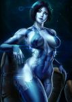  1girl abs artificial_intelligence blue_skin breasts cleavage cortana dandon_fuga featureless_breasts featureless_crotch female female_only halo_(game) halo_(series) halo_4 hologram microsoft pinup short_hair thick_thighs thunder_thighs xbox_game_studios 