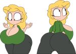  ass big_ass big_breasts bimbo bimbofication blonde_hair clara_afton embarrassed fat_ass female_only five_nights_at_freddy&#039;s:_sister_location huge_breasts leggings looking_away massive_breasts milf surprised 