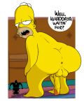 anus asking_for_it ass bent_over big_ass blargsnarf butt english_text erect_penis erection homer_simpson male mature mature_male naked nude penis presenting showing_penis testicles the_simpsons
