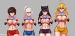  1girl 2018 4girls aestheticc-meme ahoge alternate_version_available alternative_costume animal_ears animal_humanoid areola artist_name asymmetrical_hair bangs bare_arms bare_breasts bare_hips bare_legs bare_midriff bare_shoulders bare_thighs belly big_breasts black_hair blake_belladonna blonde blue_eyes bow breast_size_difference breasts brown_hair cat_ear cat_girl cat_humanoid clavicle cleavage closed_mouth clothed_female curvaceous detached_sleeves english_text erect_nipples extremely_large_filesize eyebrows eyebrows_visible_through_hair female_only functionally_nude gradient_hair grey_eyes grin gym_shorts hair hair_bow hair_ornament hair_ribbon hands height_difference high_ponytail high_resolution hips holding_object huge_breasts human humanoid large_filesize legs lineup long_hair looking_at_viewer medium_breasts midriff multicolored_hair multiple_girls navel nekomimi nipples no_bra open_mouth parted_lips ponytail presenting presenting_breasts purple_eyes red_hair ribbon ruby_rose rwby scar scar_across_eye shiny shiny_hair shiny_skin shirt shirt_lift short_hair short_sleeves shorts side_ponytail signature silver_eyes simple_background size_difference sleeveless sleeveless_shirt slender_waist smile sports_uniform sportswear standing stomach teeth text thick_thighs thighs tied_hair two-tone_hair v-neck v-neck_shirt vambraces very_high_resolution very_long_hair volleyball_uniform wavy_hair weiss_schnee white_hair wide_hips wristband yang_xiao_long yellow_eyes yellow_shirt 